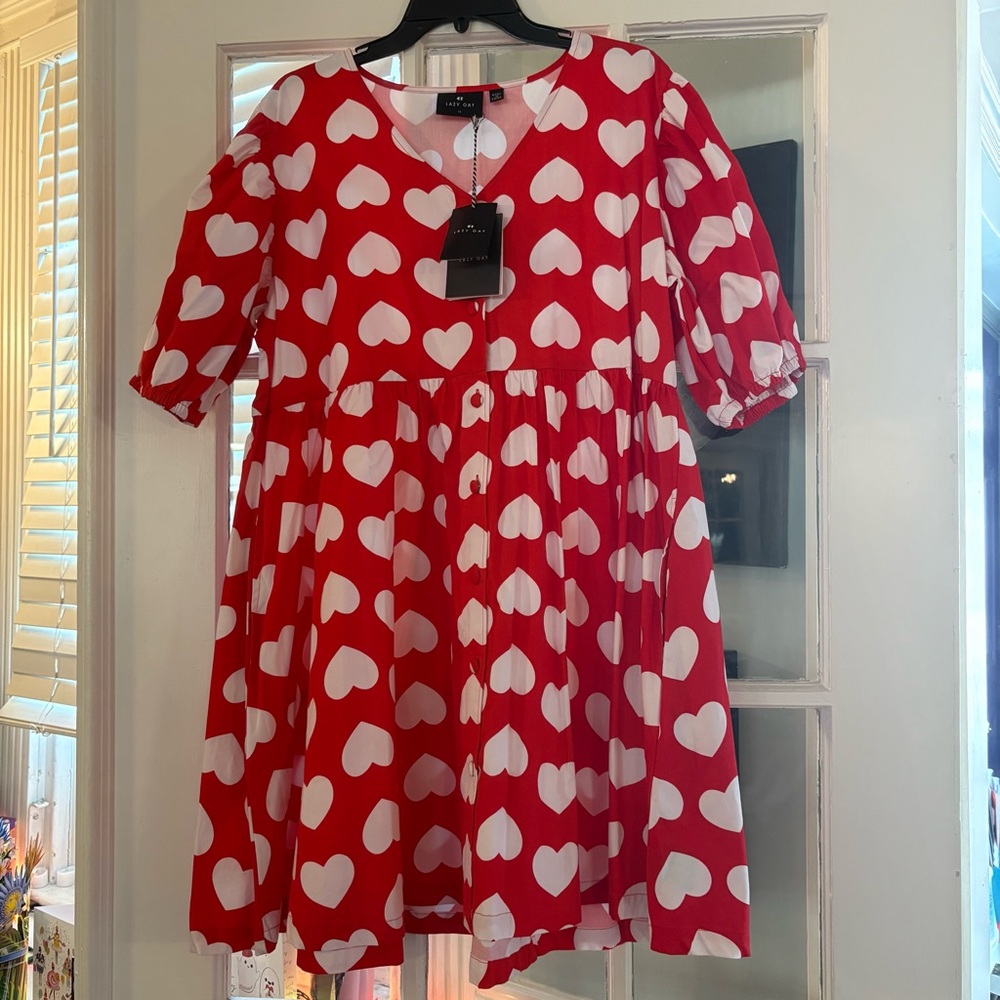 Sold | NWT Lazy Oaf All Loved Up Red & White 
Heart Babydoll Dress